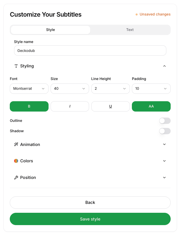 Customize your subtitles styling panel